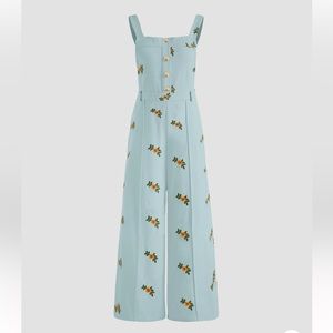 Cider XL Baby Blue Ditsy Floral Square Neck Jumpsuit